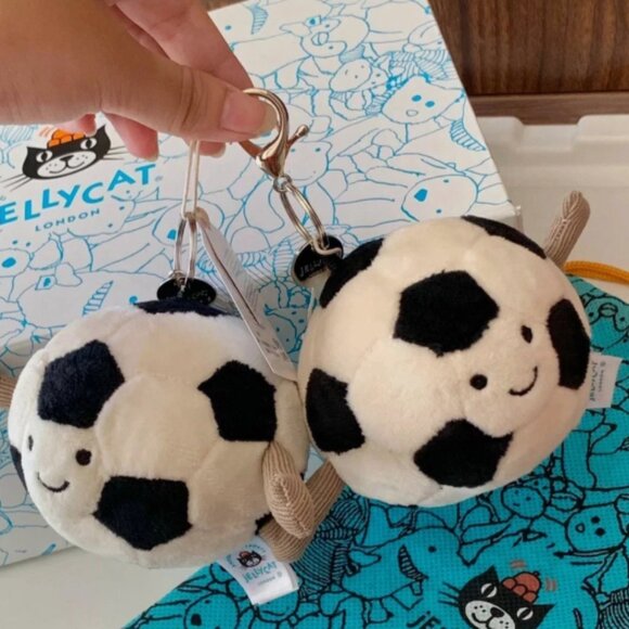 Jellycat Amusaebles Soccer Ball Bag Charm Keychain NWT and Dust Bag Gift Cute - Picture 1 of 4